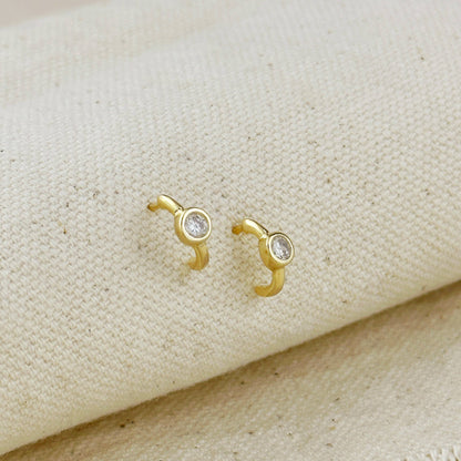 GoldFi - 18k Gold Filled Solitaire Bezel CZ  C-Hoop Earrings