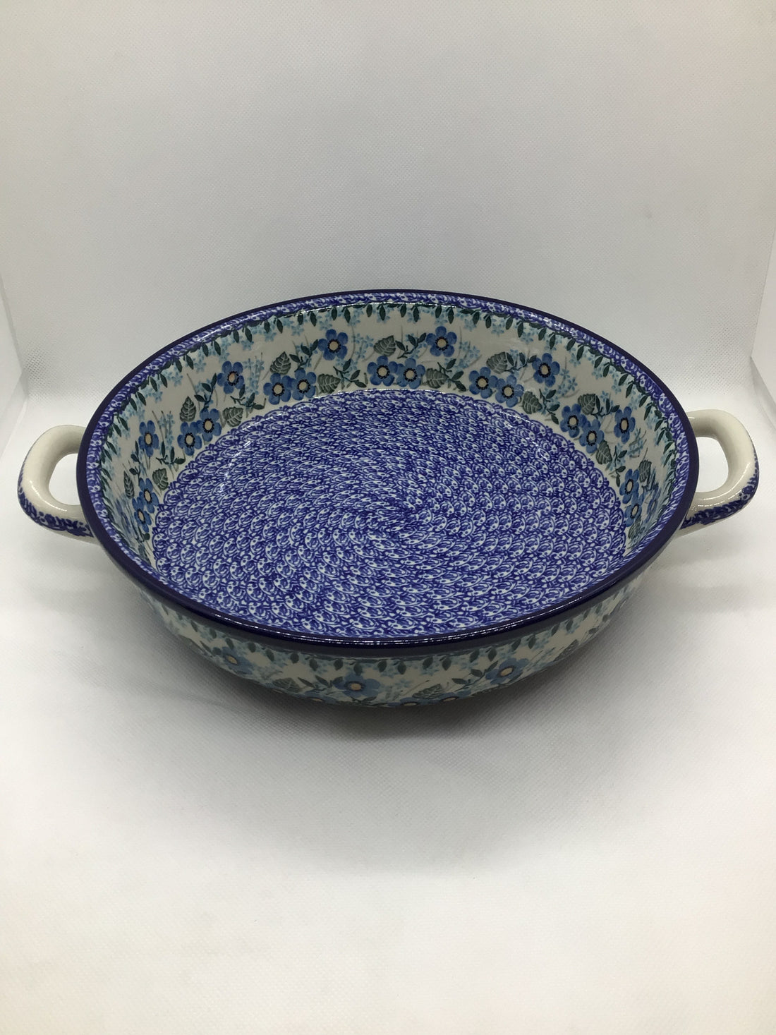 Joyful Blue Round Baker w/Handles 10&quot;