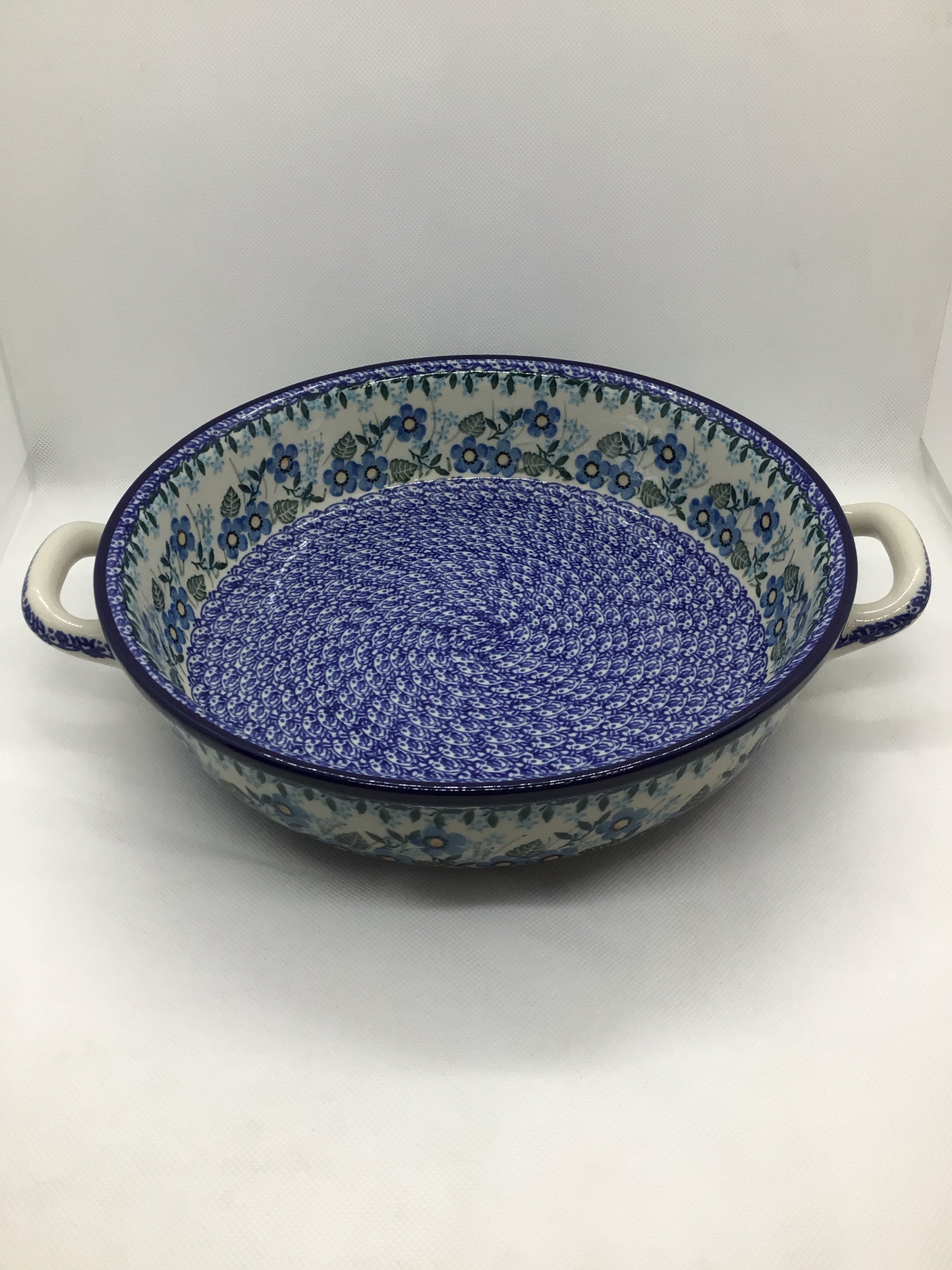 Joyful Blue Round Baker w/Handles 10&quot;