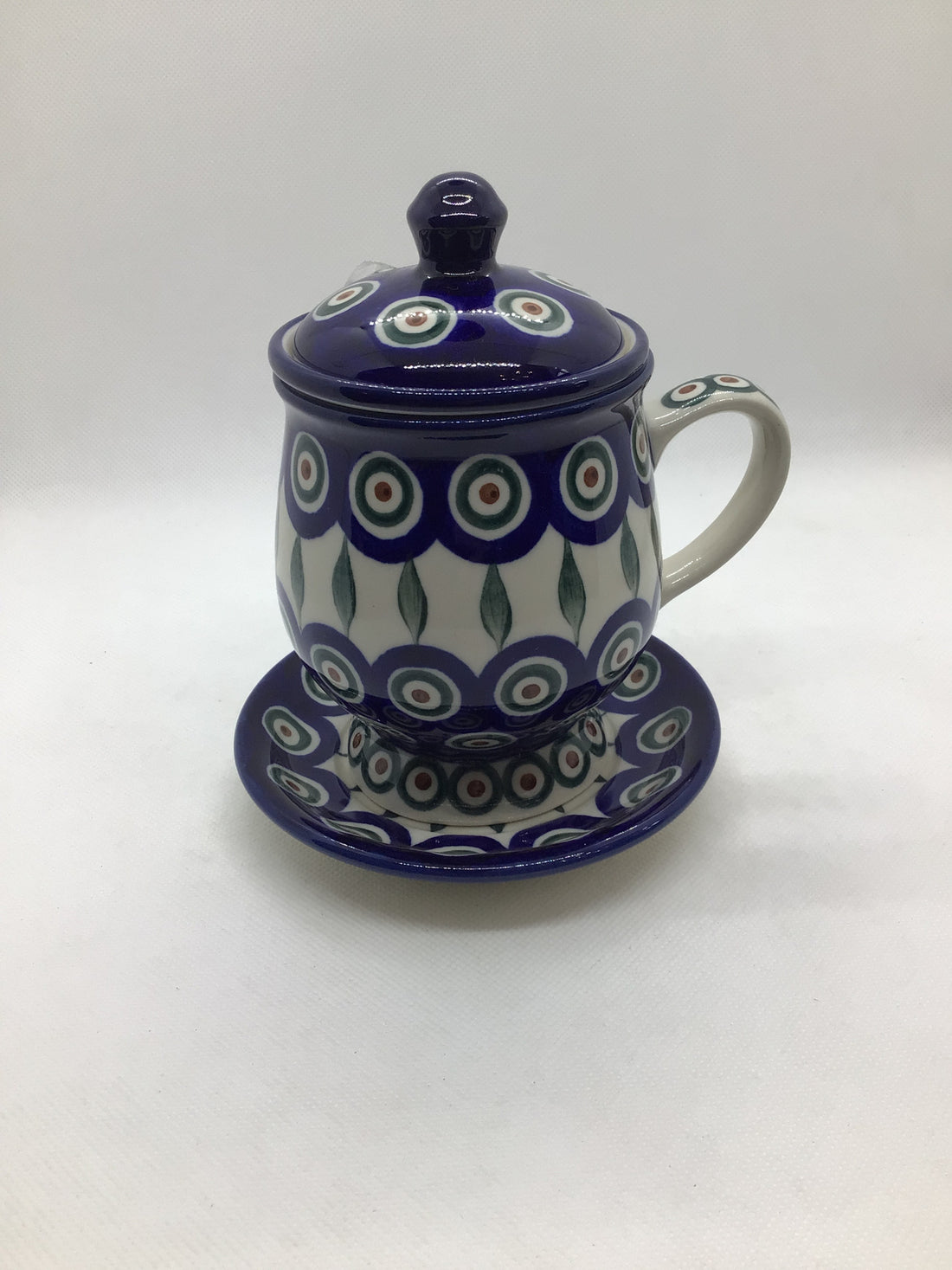 Traditional Peacock Mug w/Infuser and Saucer 12oz
