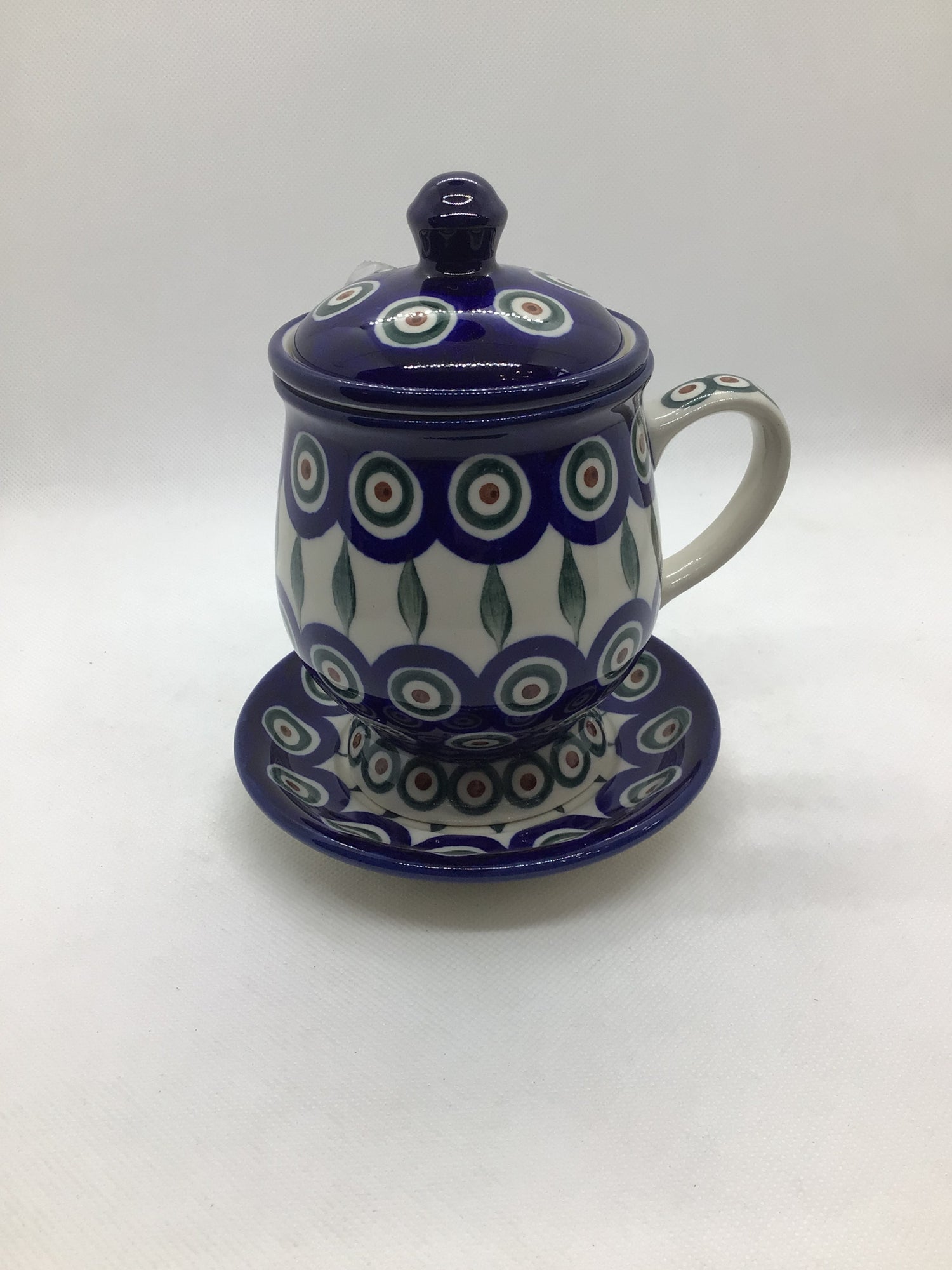 Traditional Peacock Mug w/Infuser and Saucer 12oz