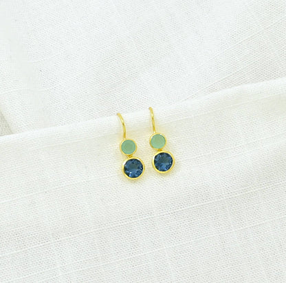 Delphine Gold Earring - Aqua Chalcedony &amp; Blue Iolite