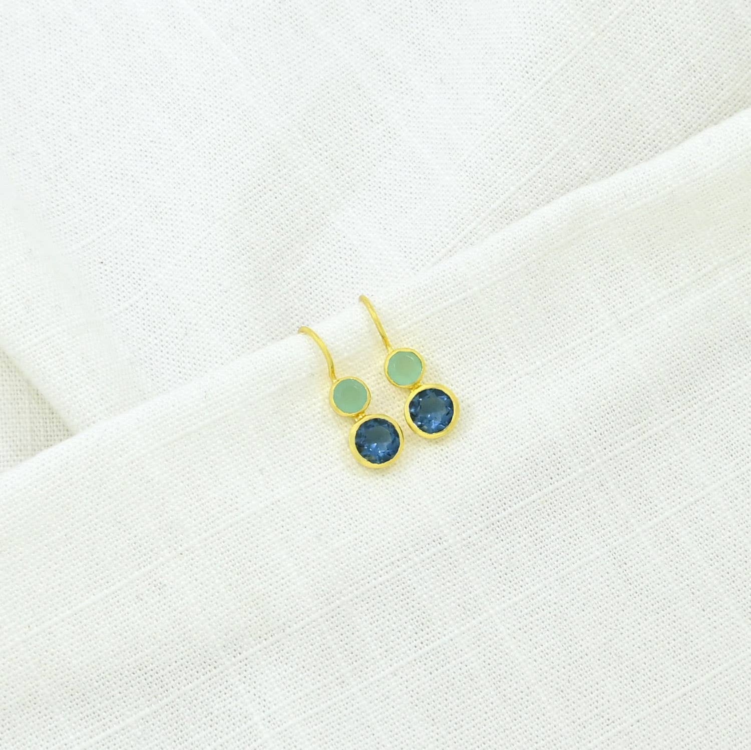 Delphine Gold Earring - Aqua Chalcedony &amp; Blue Iolite