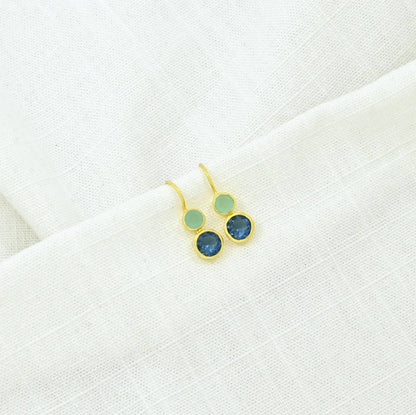 Delphine Gold Earring - Aqua Chalcedony &amp; Blue Iolite