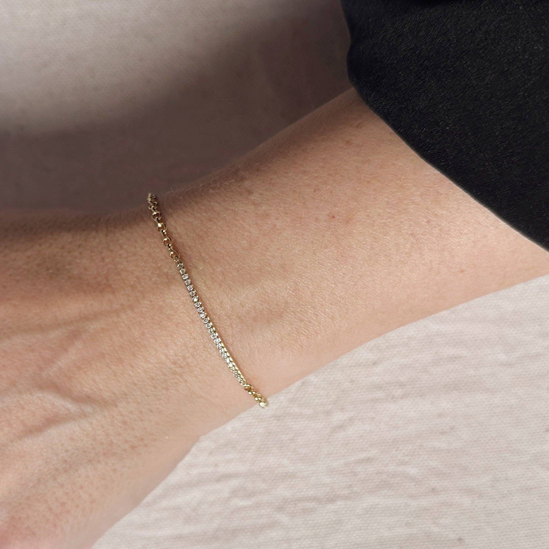 GoldFi - 18k Gold Filled 2mm CZ Bar Bracelet