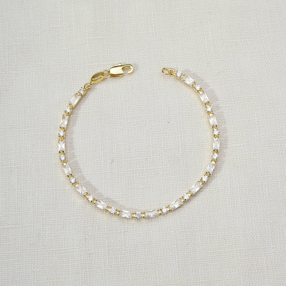 GoldFi - 18k Gold Filled Baguette and Round Cut Cubic Zirconia Tennis Bracelet