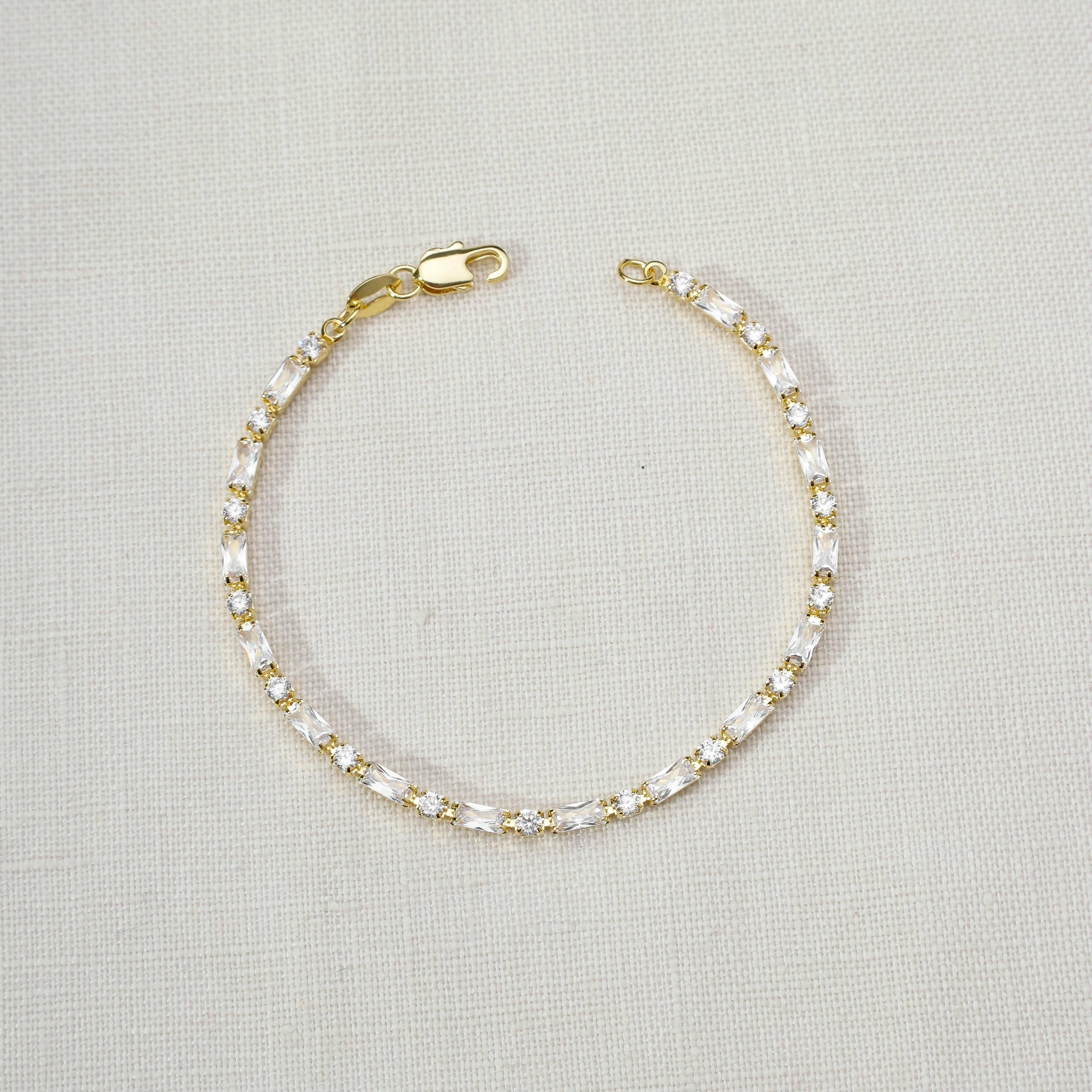 GoldFi - 18k Gold Filled Baguette and Round Cut Cubic Zirconia Tennis Bracelet