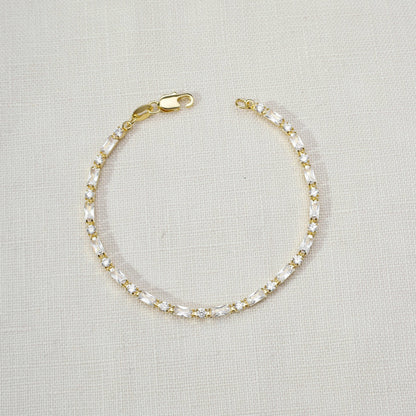 GoldFi - 18k Gold Filled Baguette and Round Cut Cubic Zirconia Tennis Bracelet