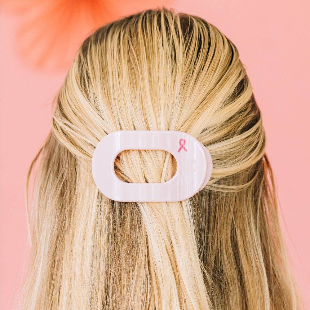 TELETIES - Flat Round Hair Clip | Small | Pink Ribbon Power