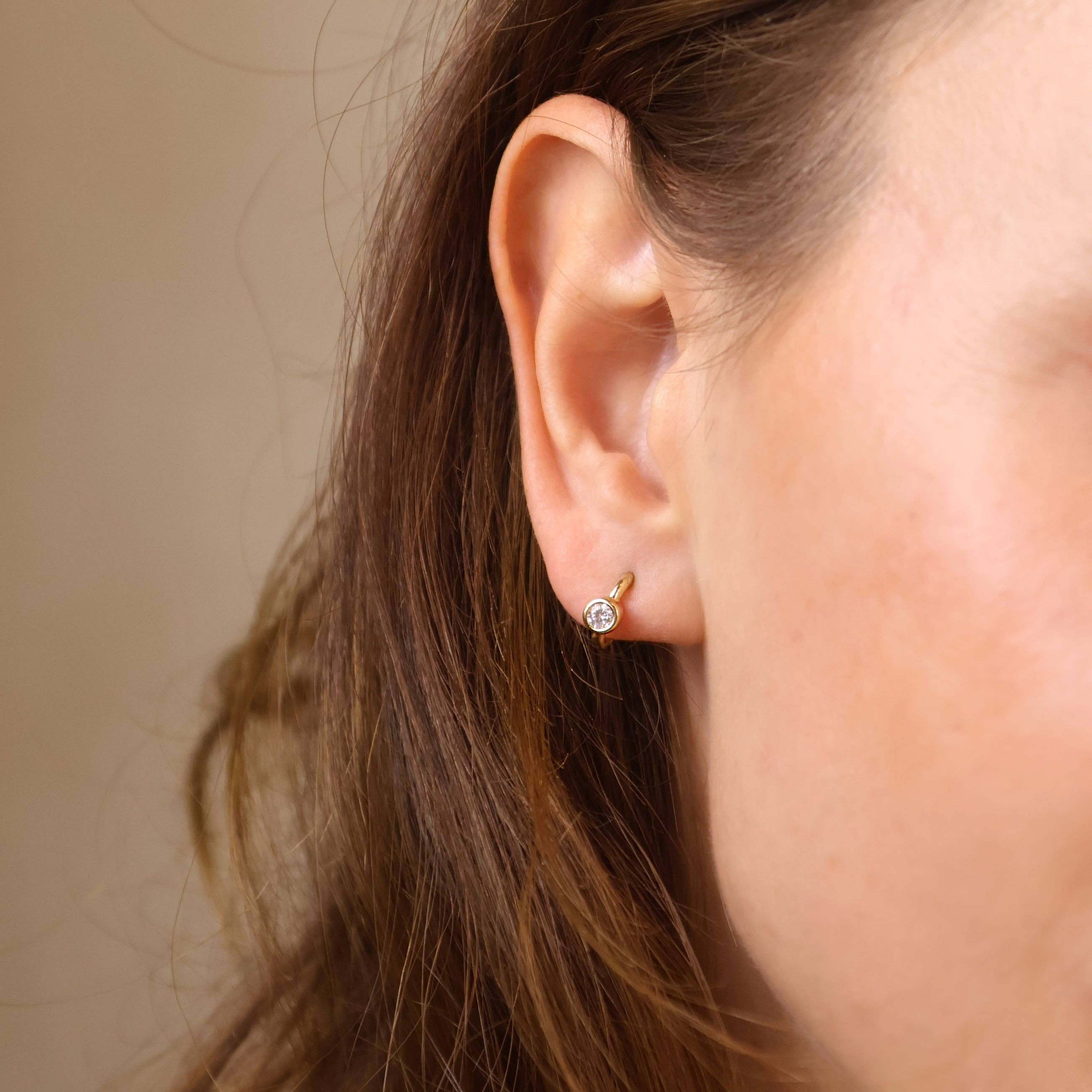 GoldFi - 18k Gold Filled Solitaire Bezel CZ  C-Hoop Earrings