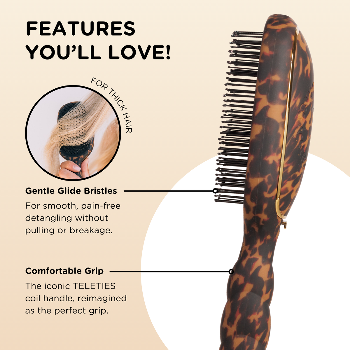 TELETIES - Detangler Brush |Tortoise| Thick