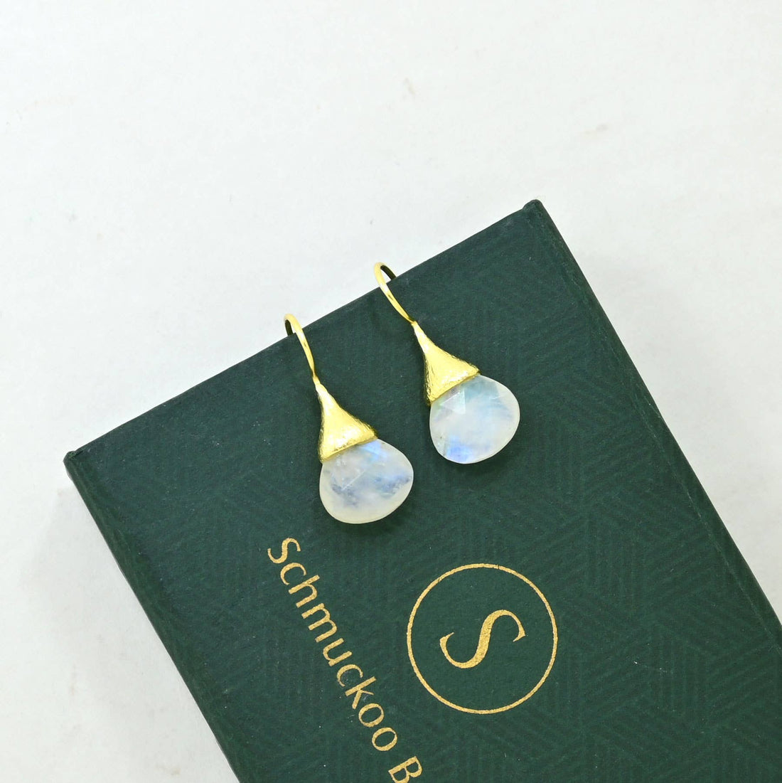 Boho Droplet Earrings Gold - Rainbow Moonstone