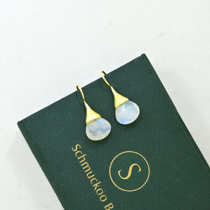 Boho Droplet Earrings Gold - Rainbow Moonstone