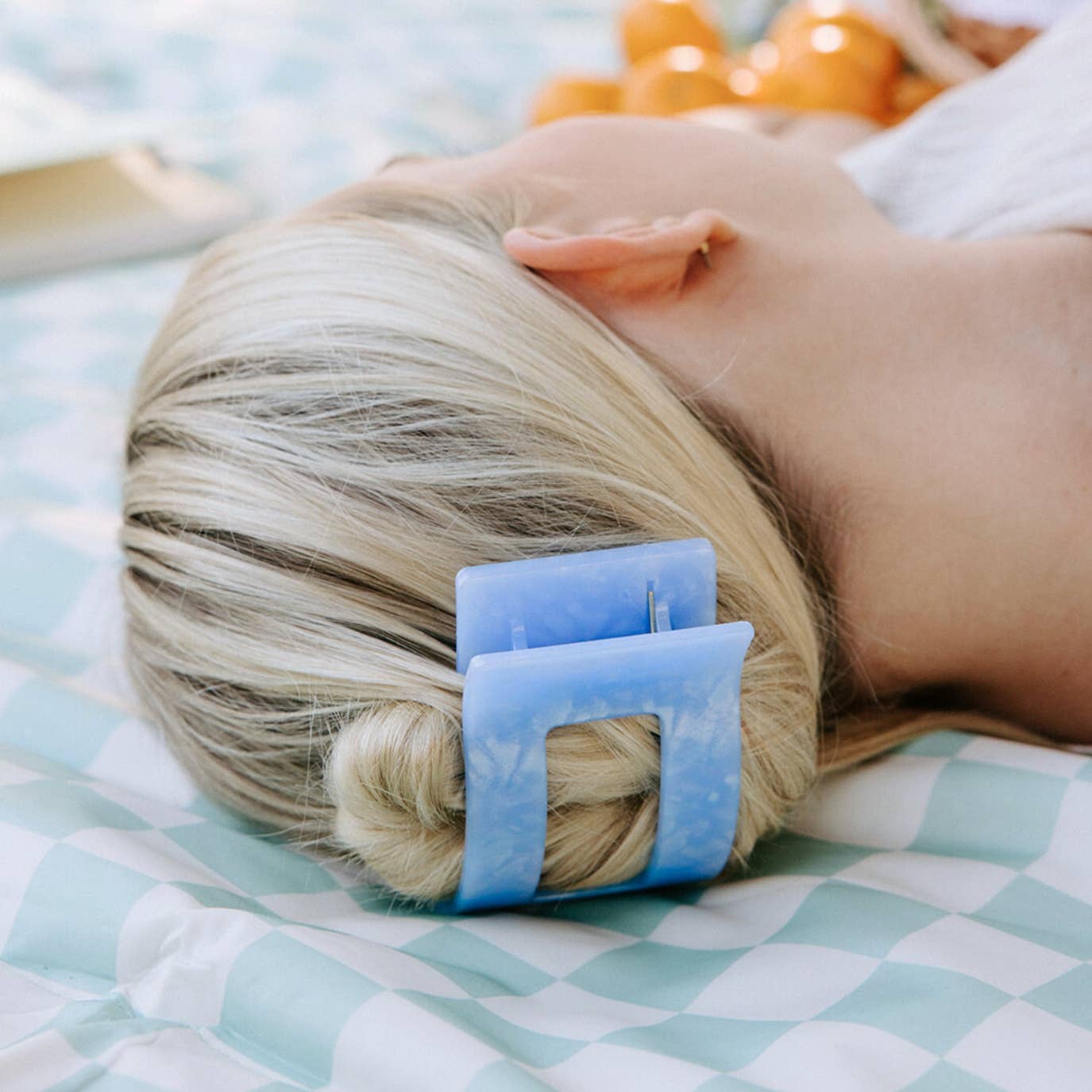 TELETIES - Flat Rectangle Hair Clip | Large | Blue Lagoon