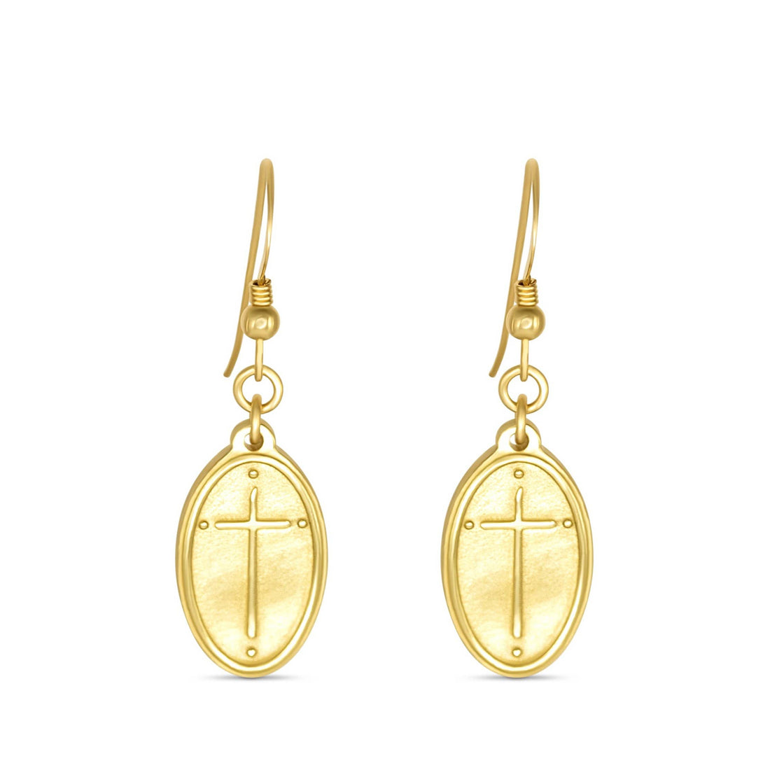 Petite Gold Earring French Hook - Oval Cross / Rom 5:8