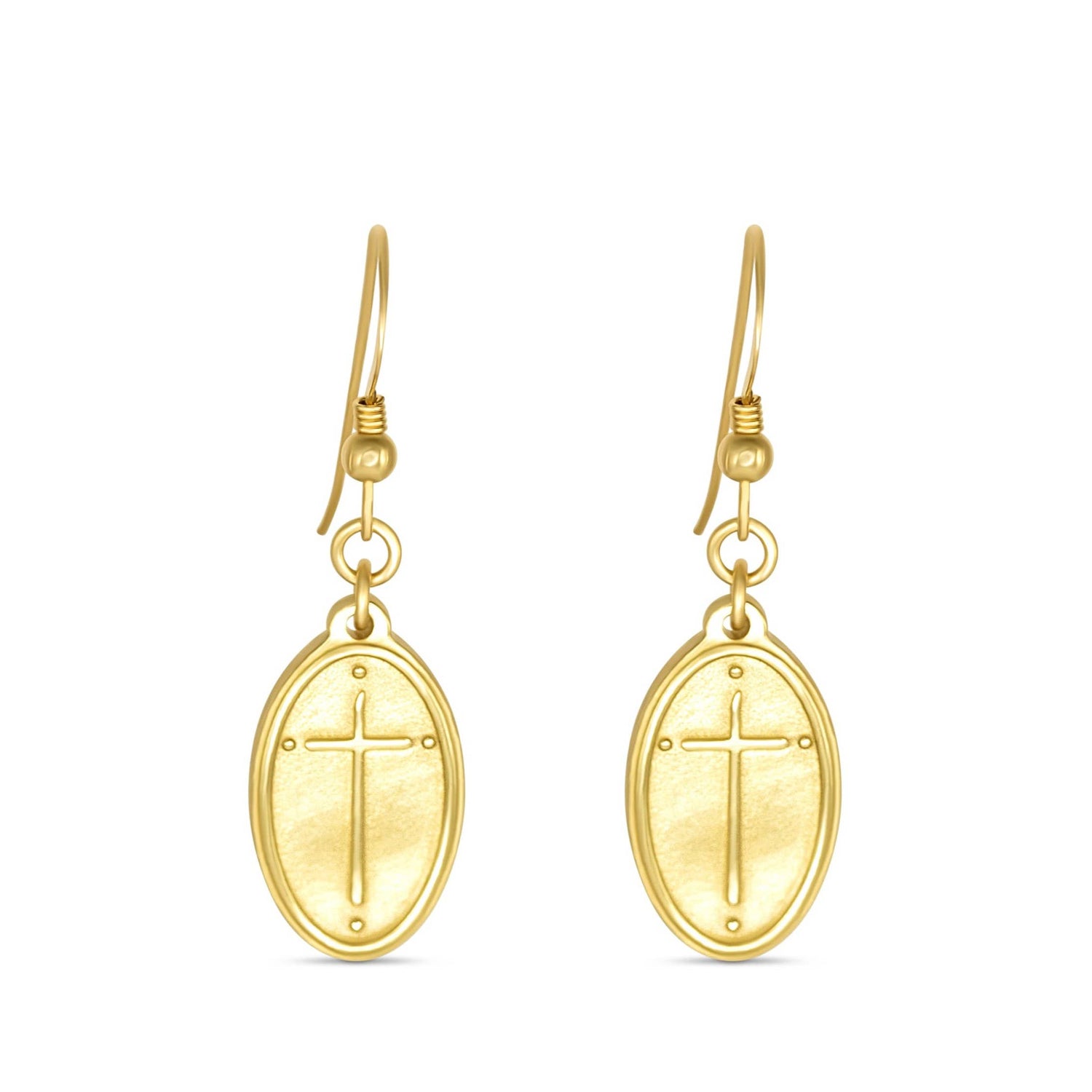 Petite Gold Earring French Hook - Oval Cross / Rom 5:8