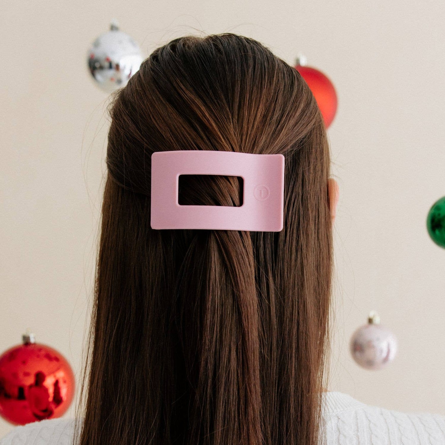 TELETIES - Flat Rectangle Hair Clip | Small | Merry Pinkmas