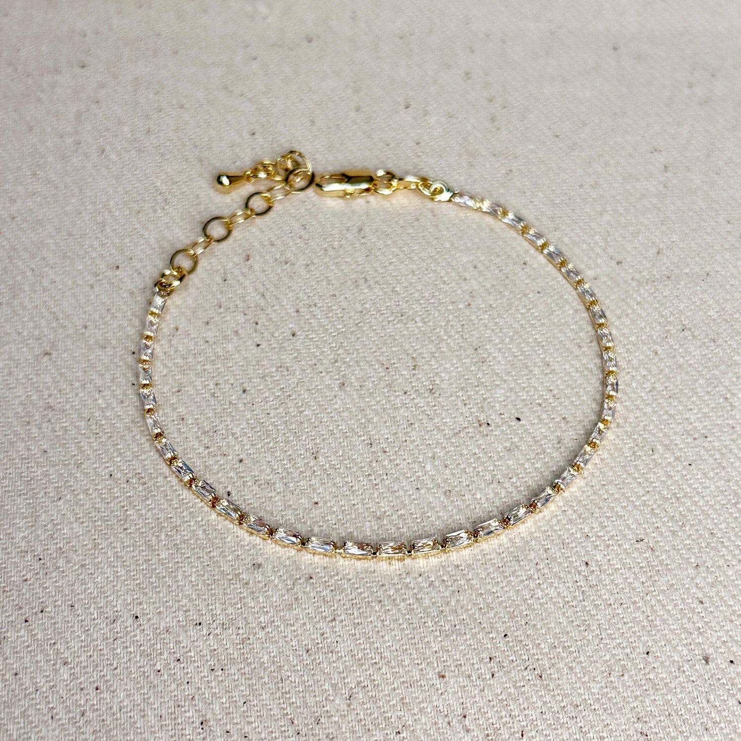 GoldFi - 18k Gold Filled 1.5mm CZ Baguette Tennis Bracelet