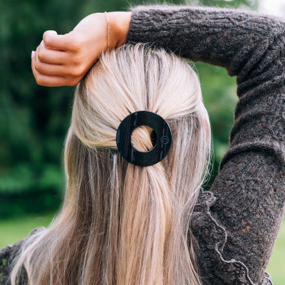 TELETIES - Jet Black | Small | Flat Circle Hair Clip