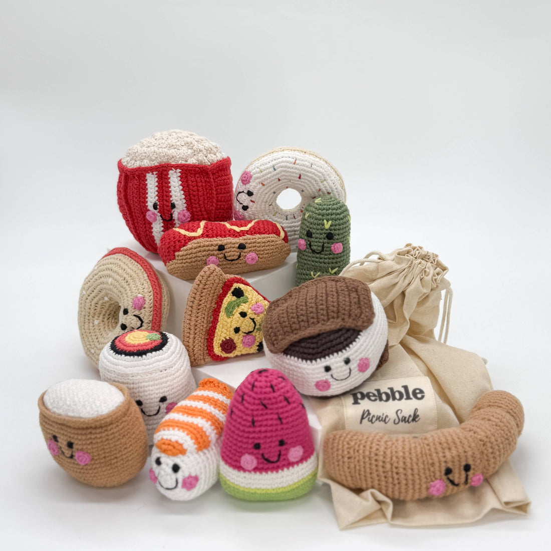 Pebble - Picnic Sack – Handmade Food-Inspired Baby Rattles (13-Pc)