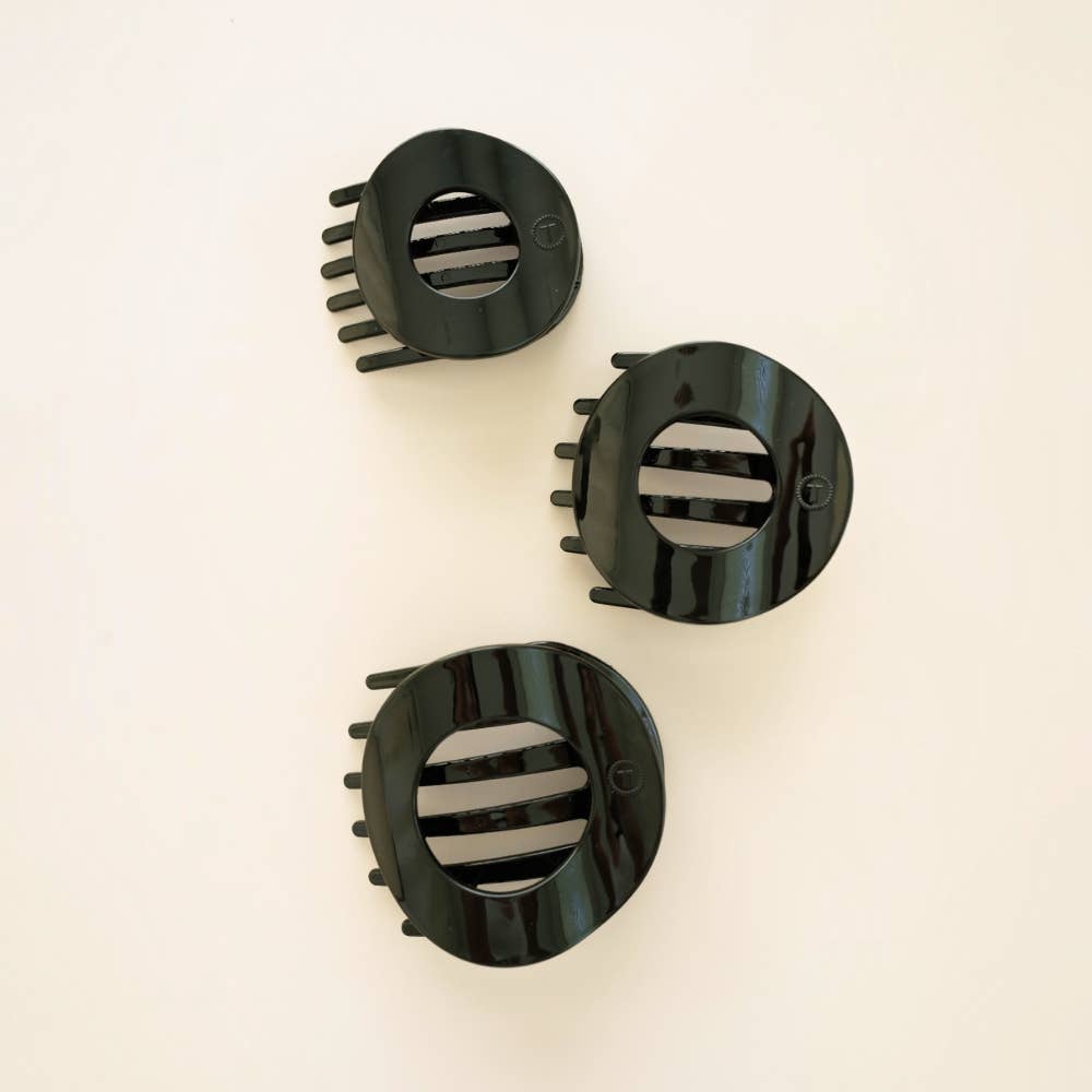 TELETIES - Jet Black | Large | Flat Circle Hair Clip