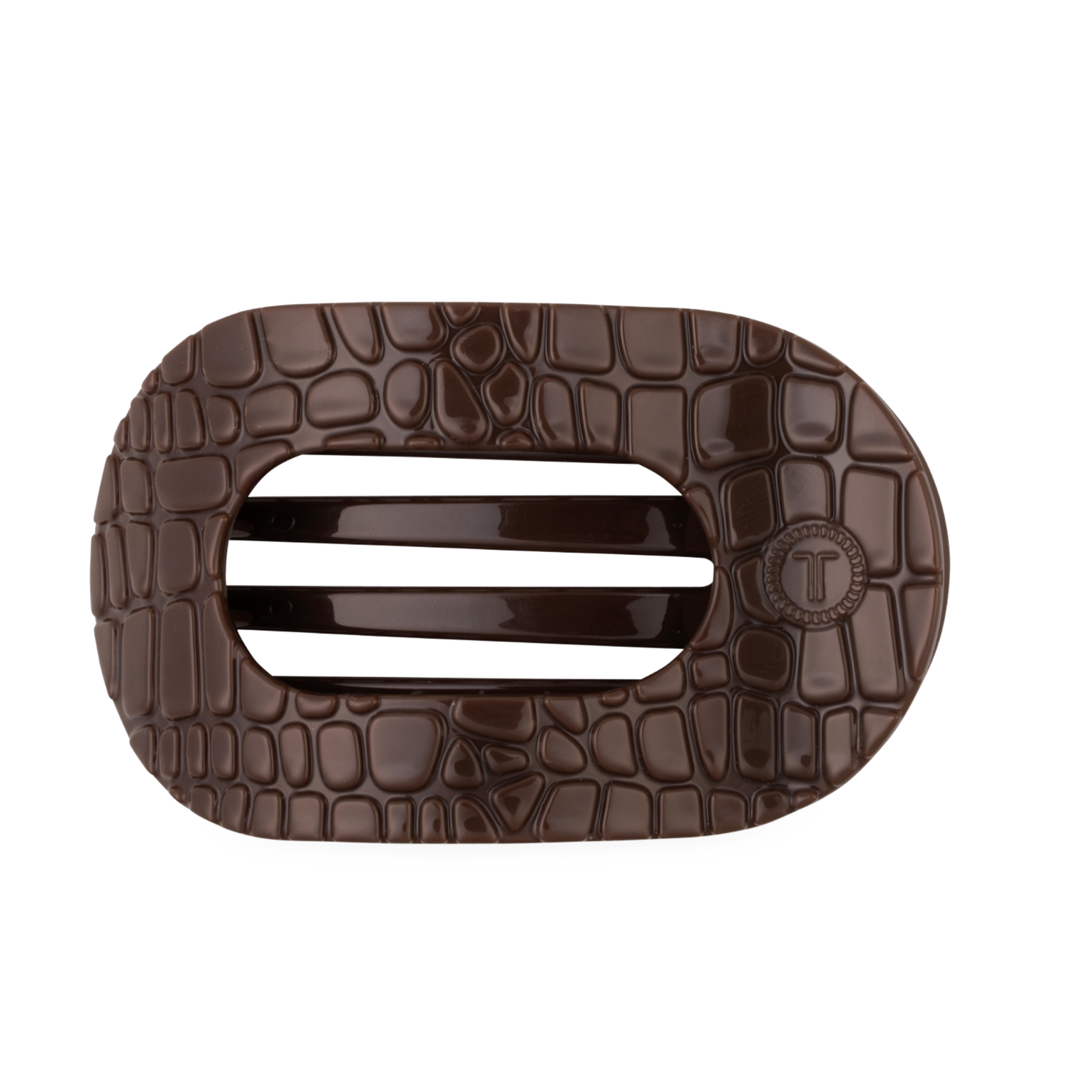 TELETIES - Brown Crocodile Large Flat Round Hair Clip