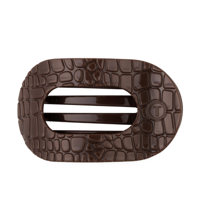 TELETIES - Brown Crocodile Large Flat Round Hair Clip