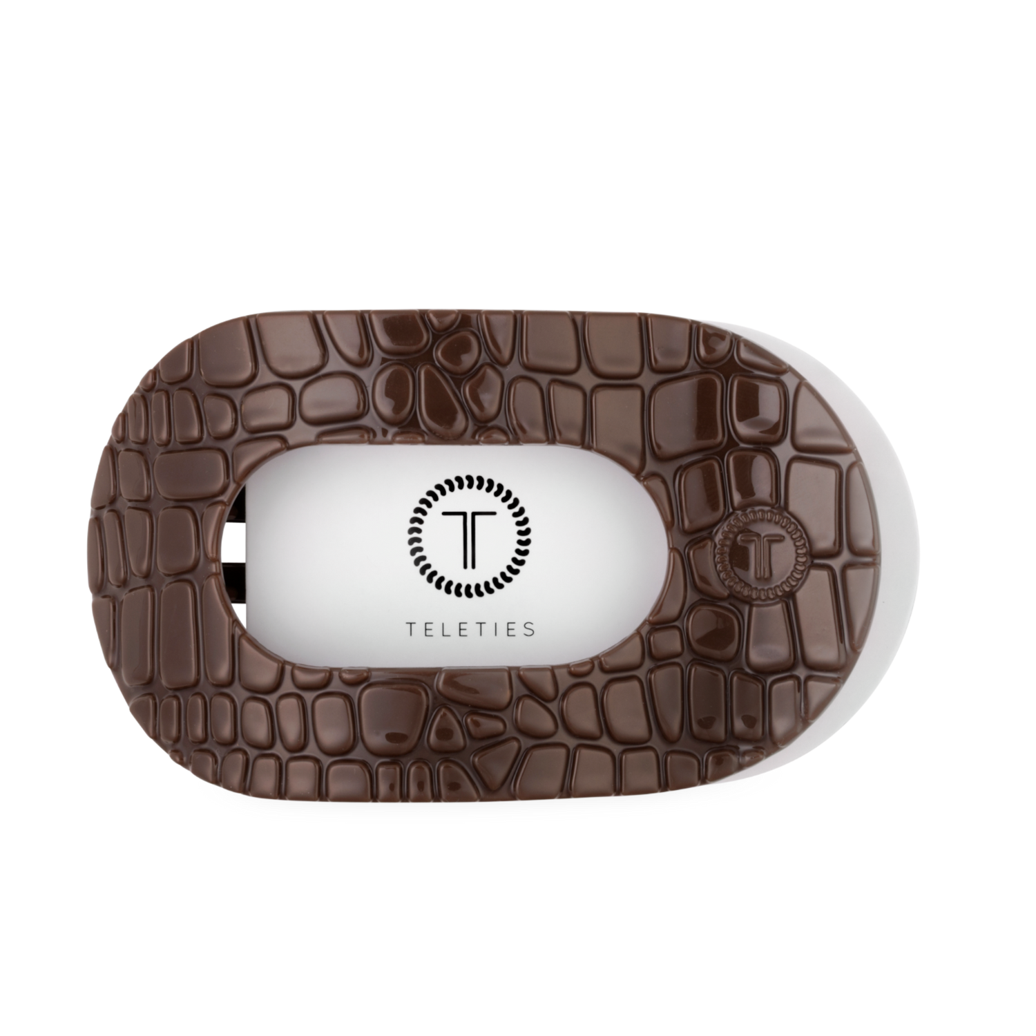 TELETIES - Brown Crocodile Large Flat Round Hair Clip