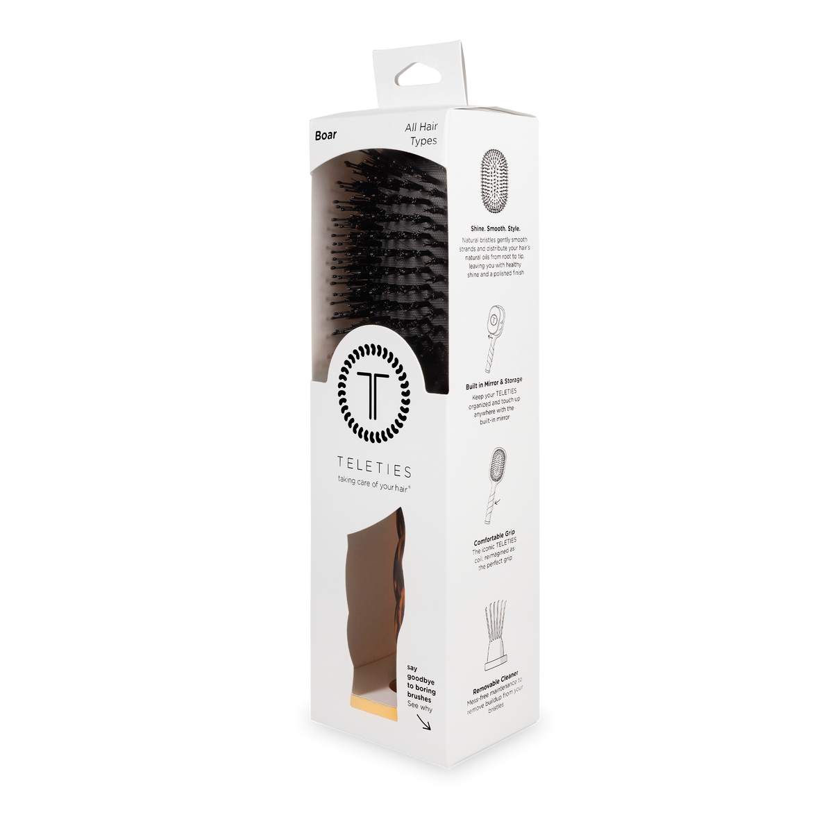 TELETIES - Boar Bristle Hair Brush | Tortoise
