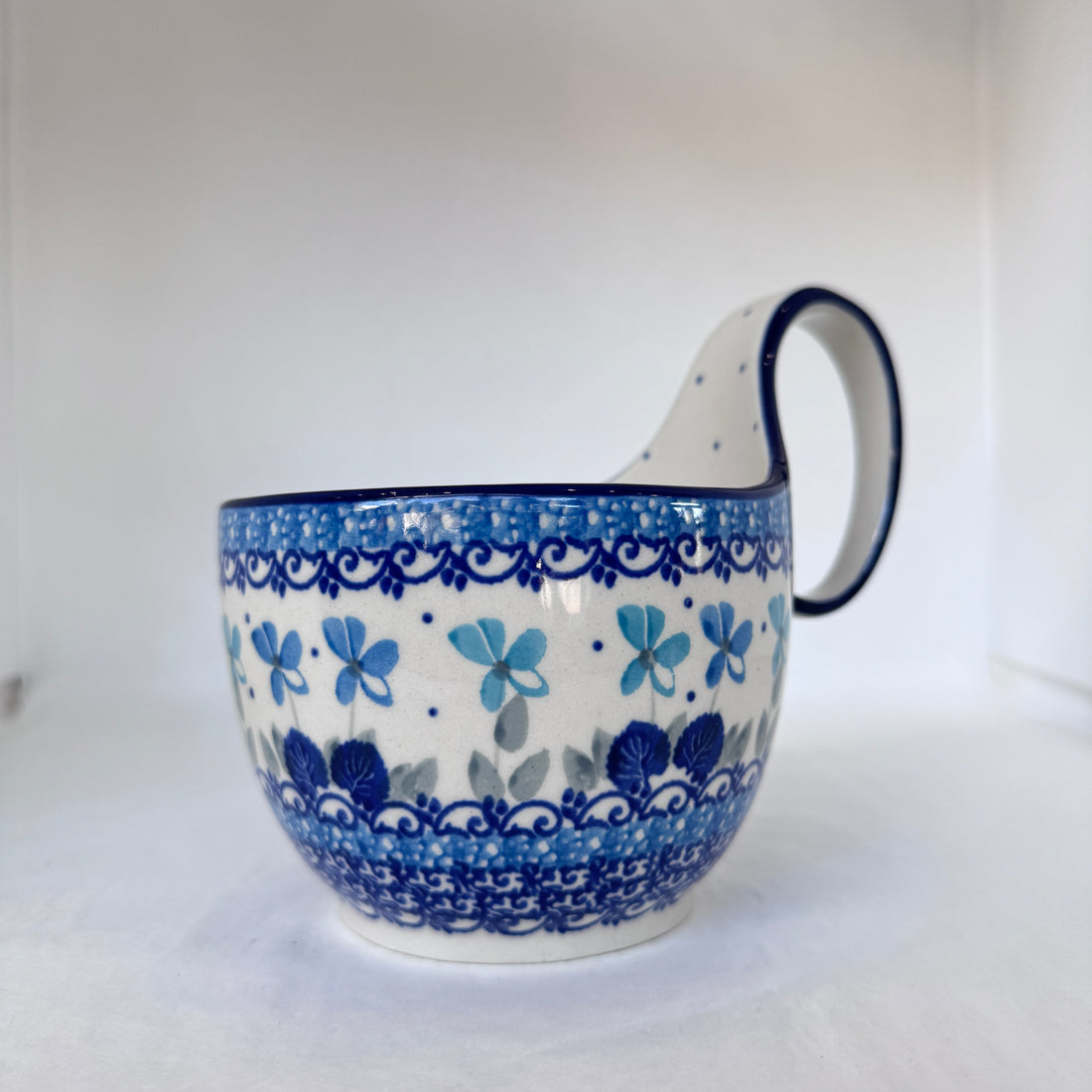Blue Orchids Bowl w/Loop Handle