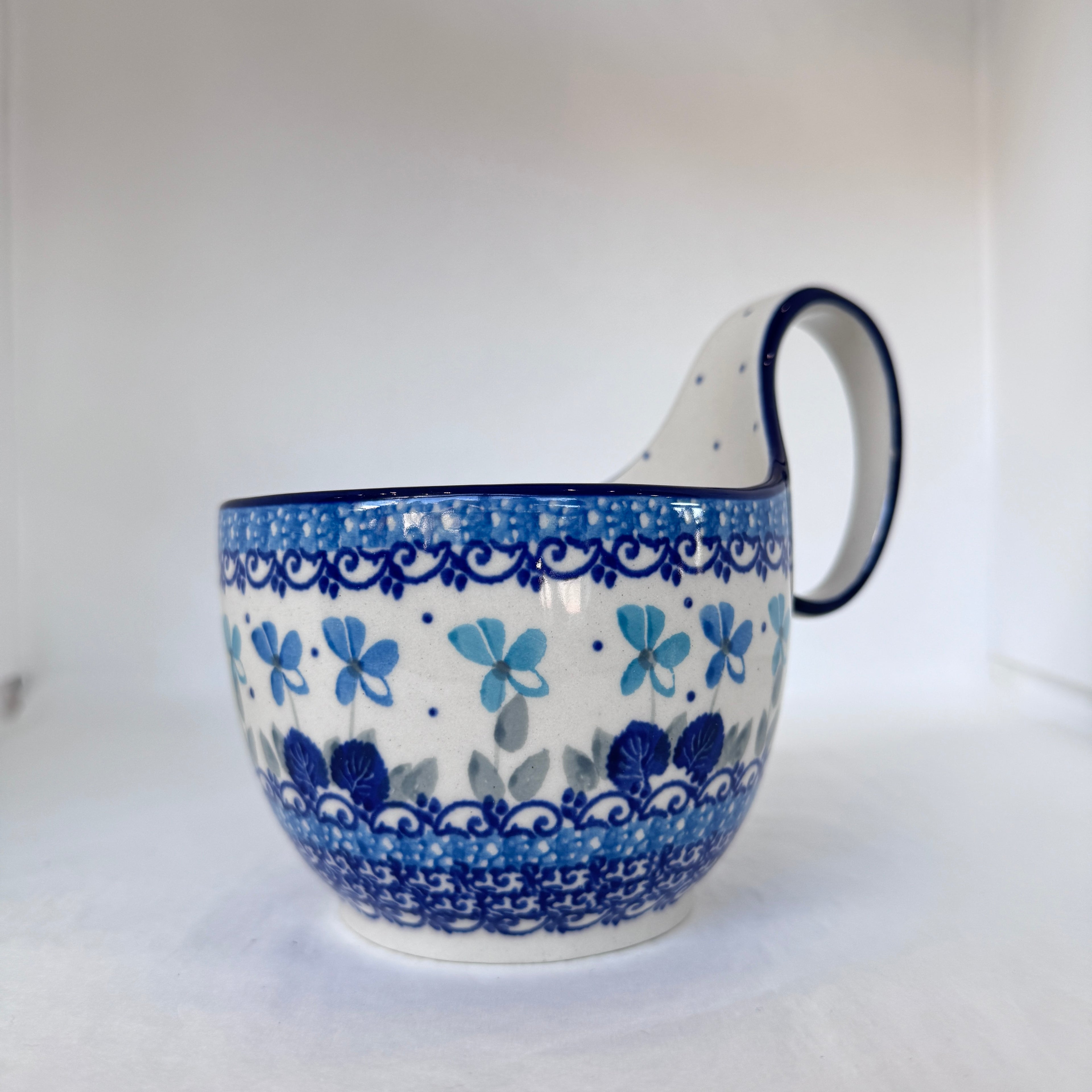 Blue Orchids Bowl w/Loop Handle