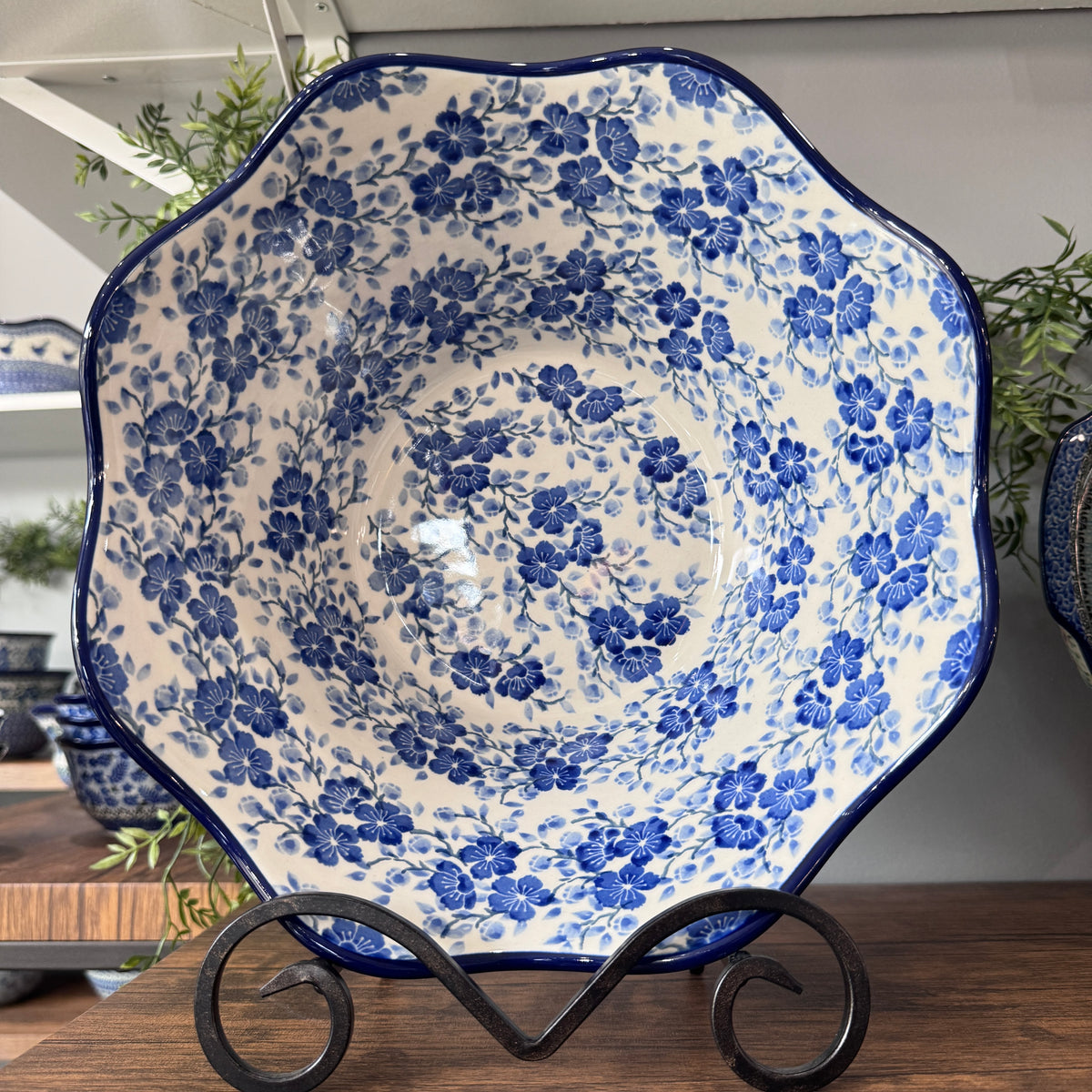 Timeless Blue Wavy Edge Bowl 12"
