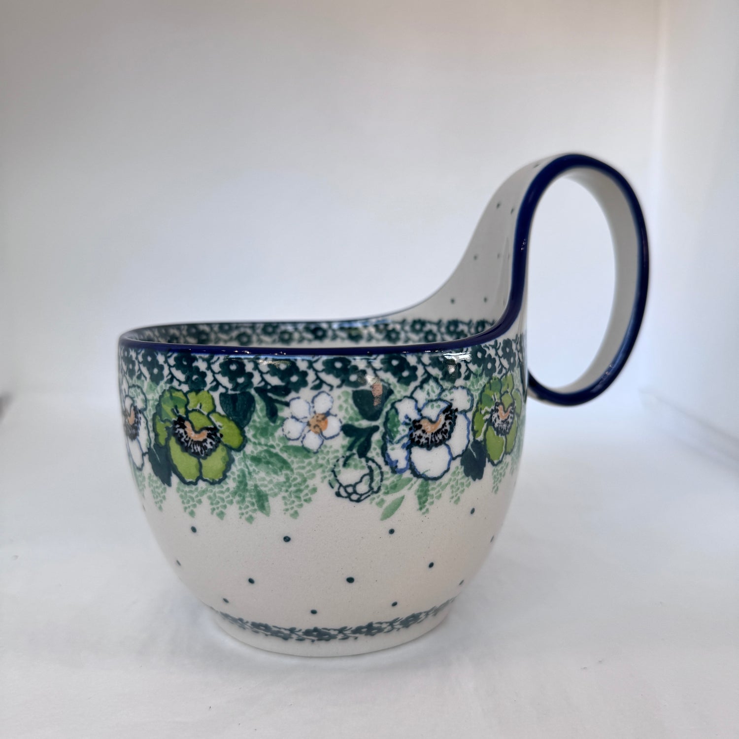 Green Poppies Bowl w/Loop Handle