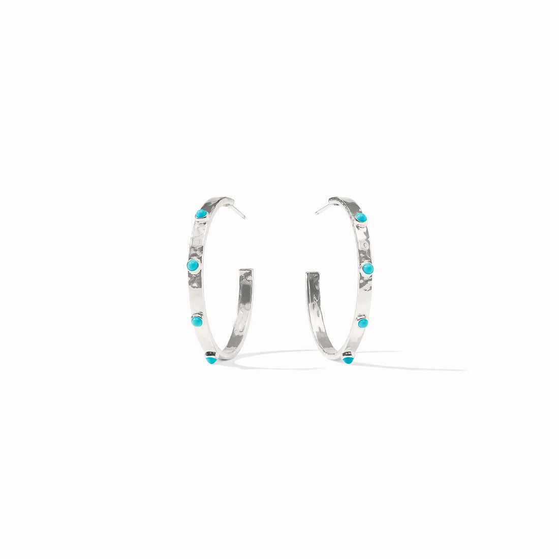 Crescent Stone Hoop- Silver- Turquoise