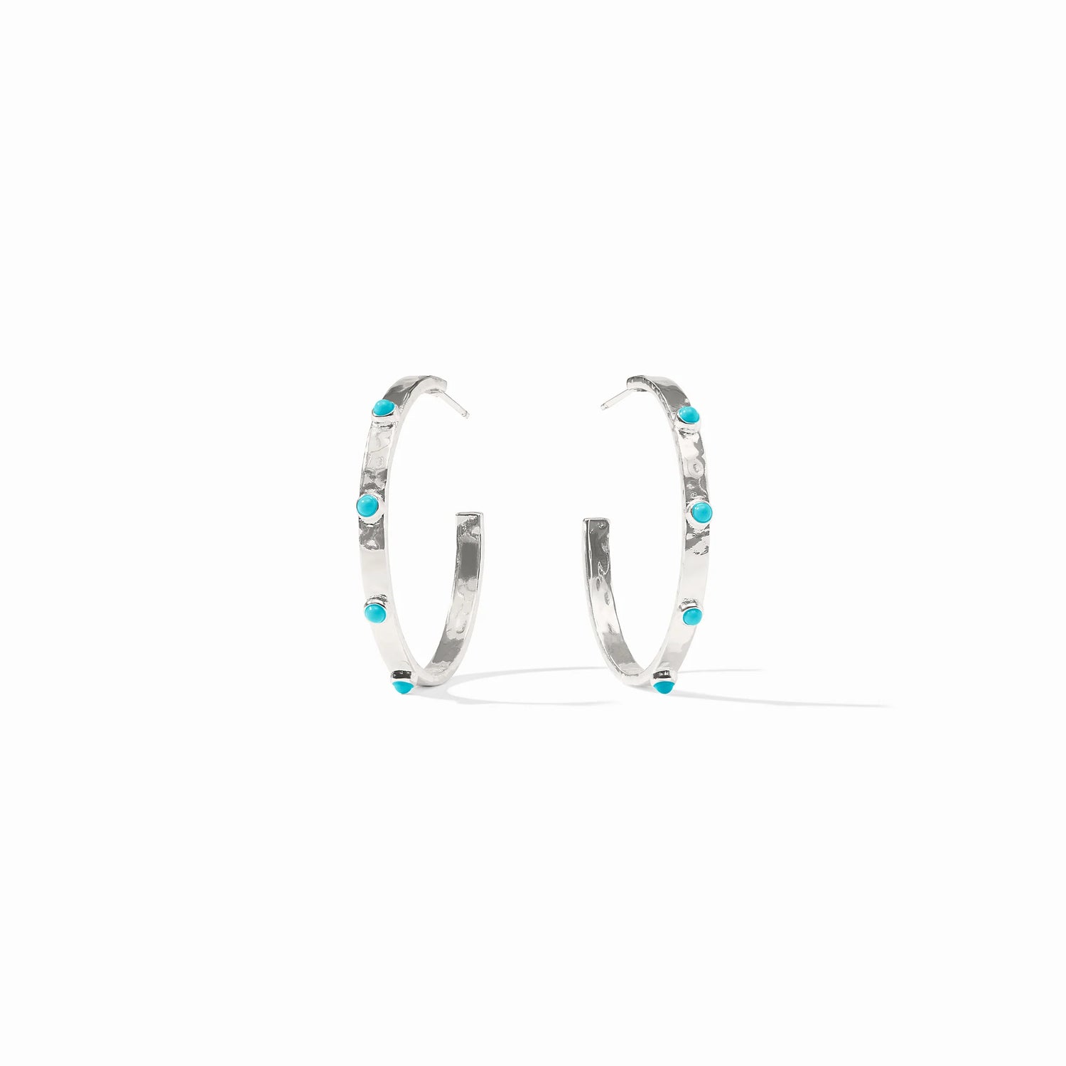 Crescent Stone Hoop- Silver- Turquoise