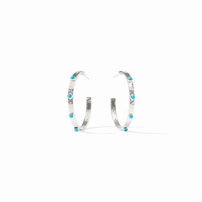 Crescent Stone Hoop- Silver- Turquoise