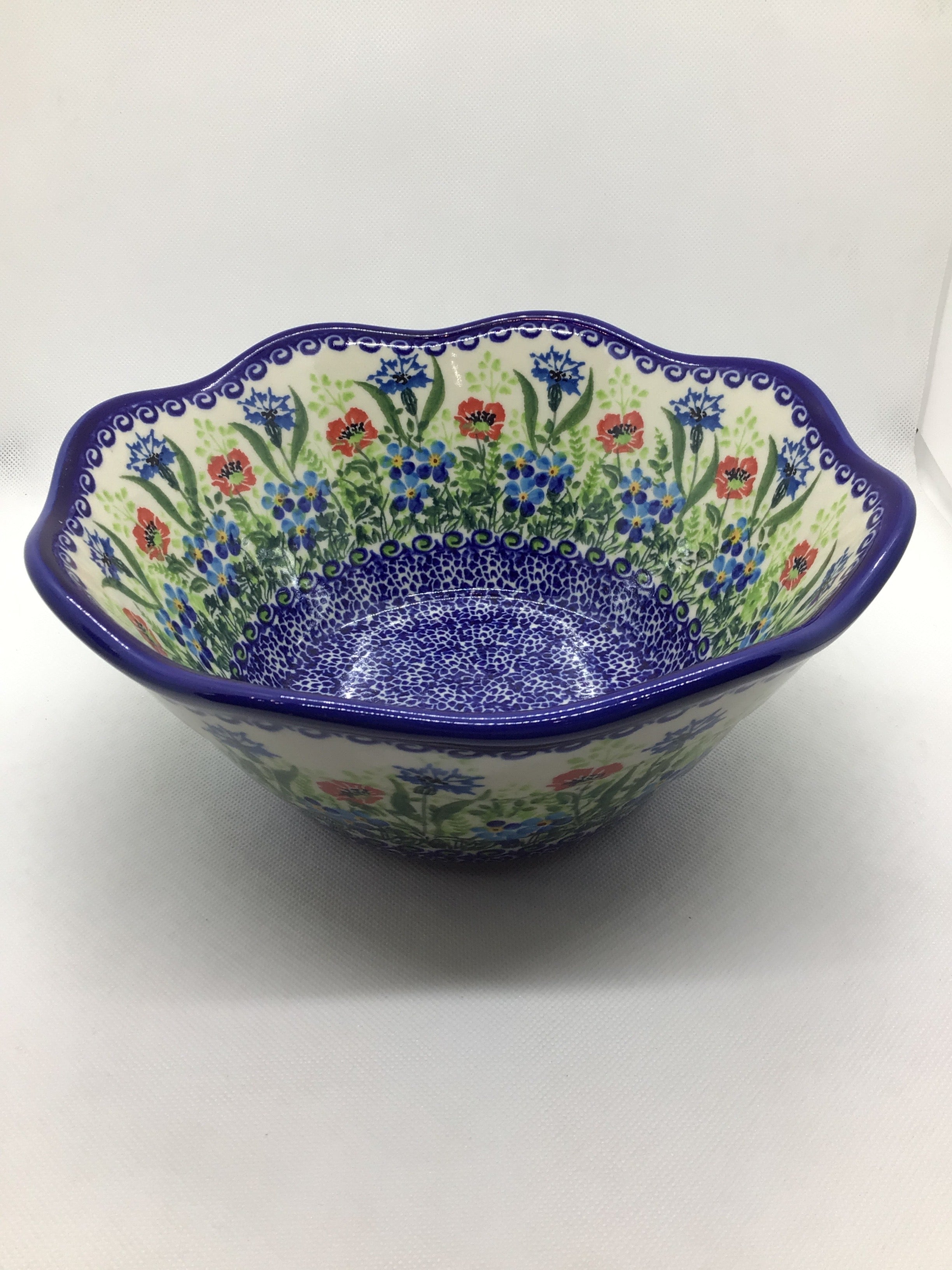 KALICH Blue Cornflower Wavy Bowl 9.5&quot;