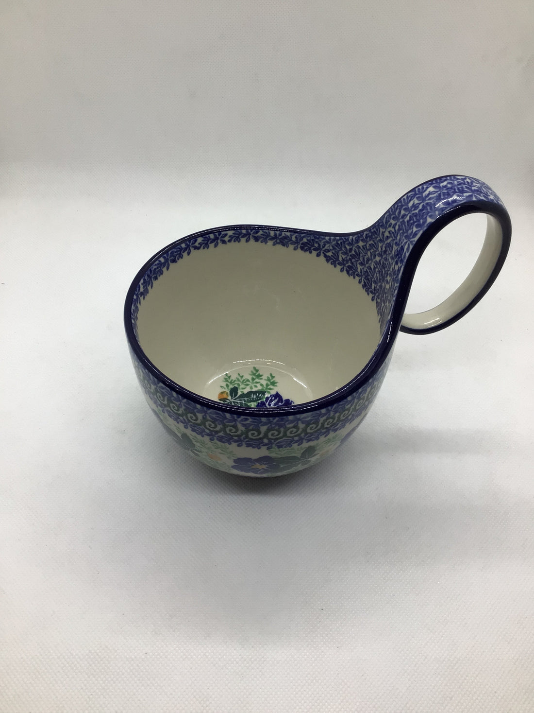 Blue Pansy Bowl w/Loop Handle