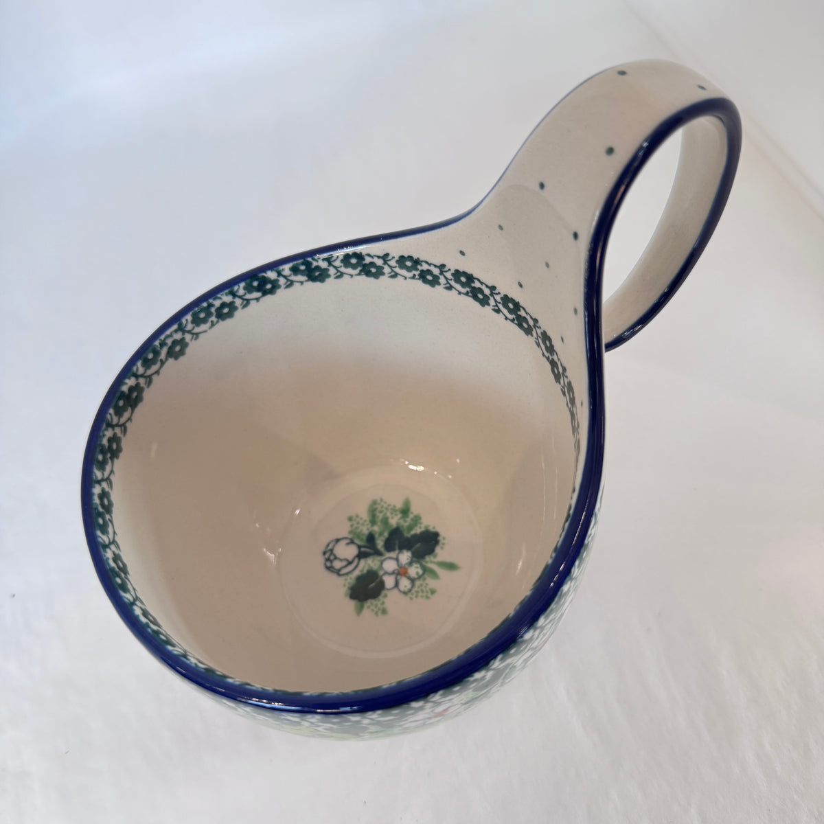 Green Poppies Bowl w/Loop Handle