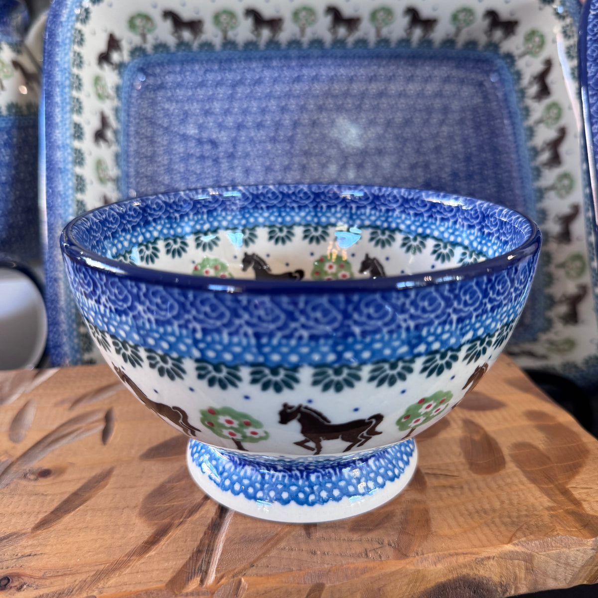 Brown Horse Pedestal Bowl 5"