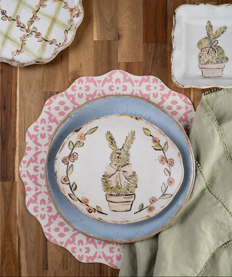 Bunny Topiary Oval Plate
