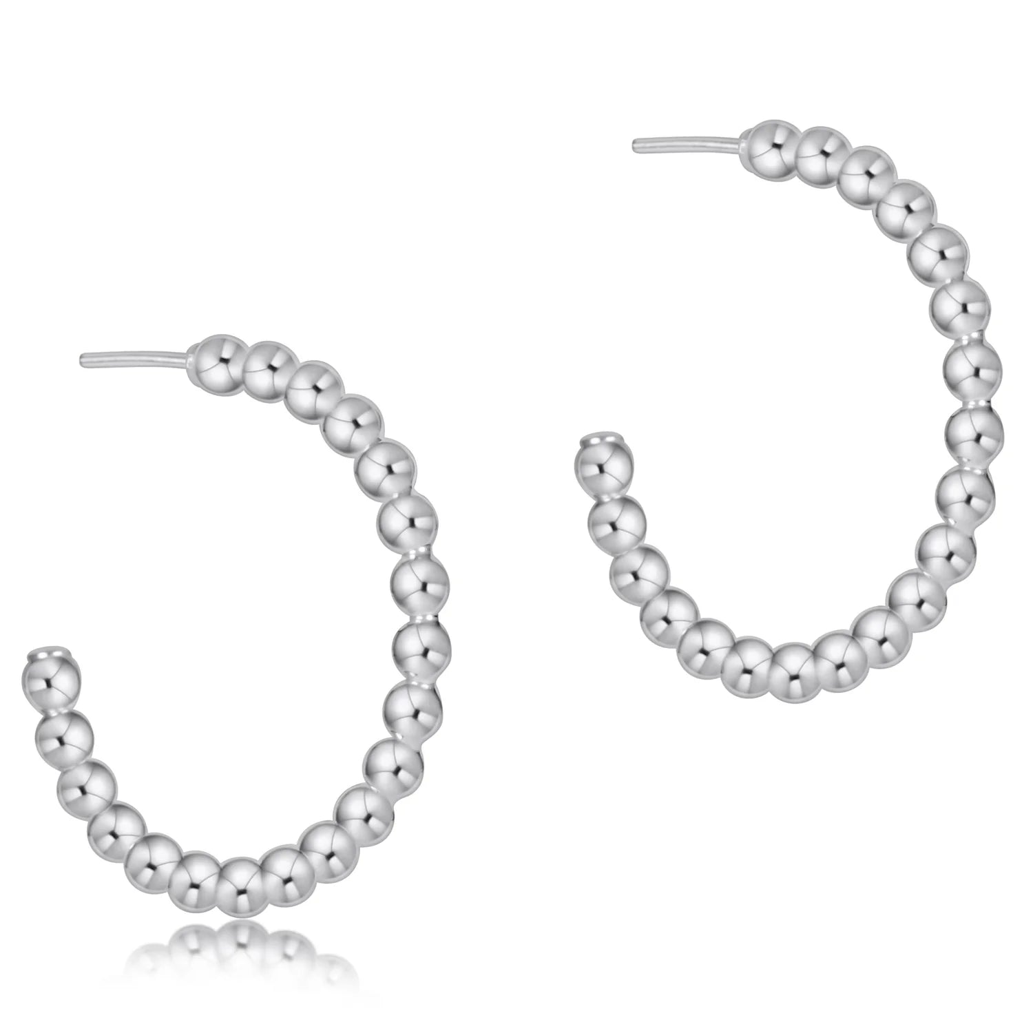 Silver 4mm Beaded Post Hoop