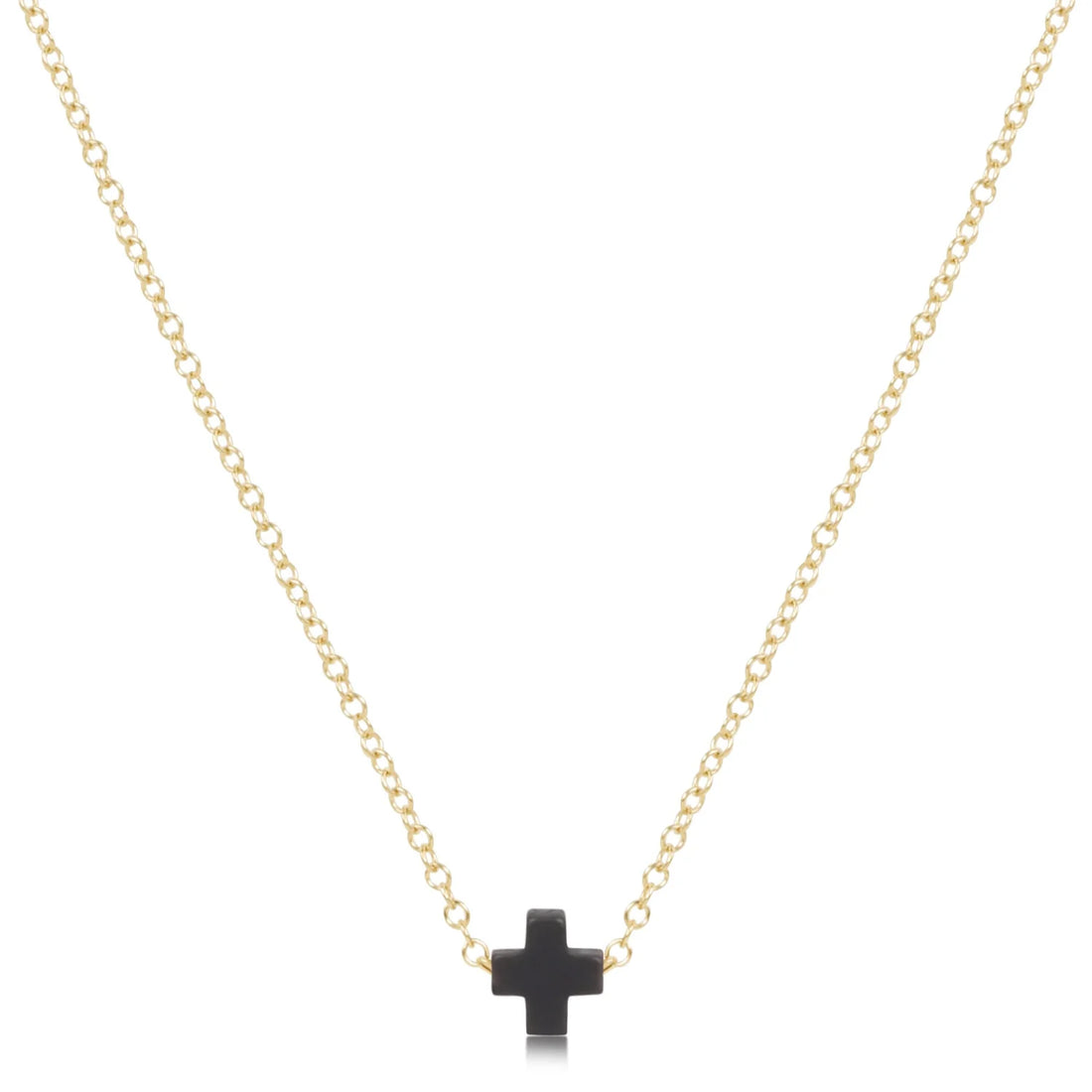 Small Signature Cross Necklace-Charcoal