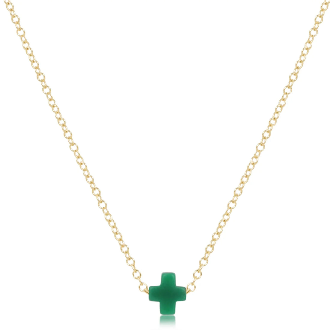 Small Signature Cross Necklace-Emerald