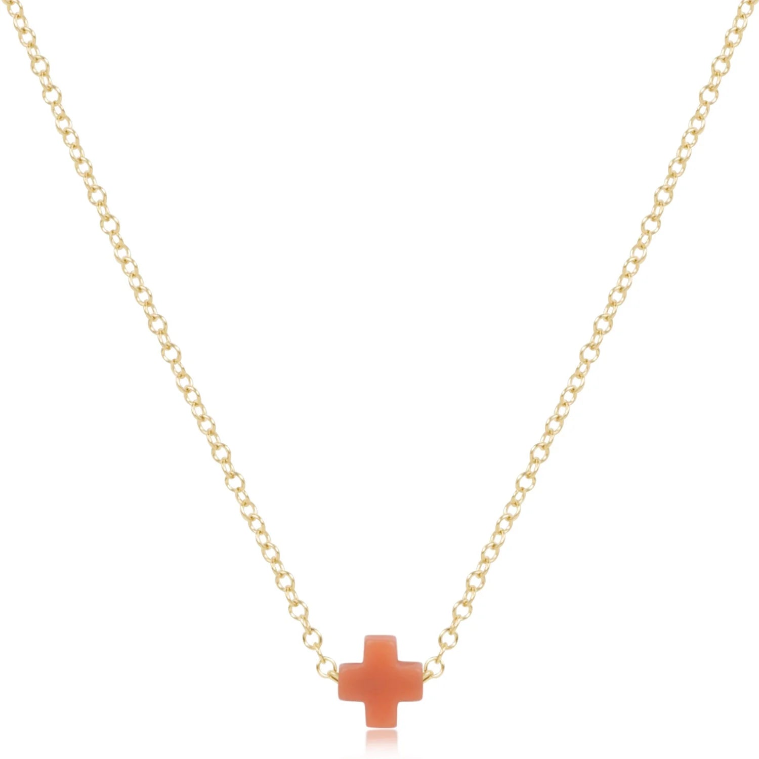 Small Signature Cross Necklace-Coral