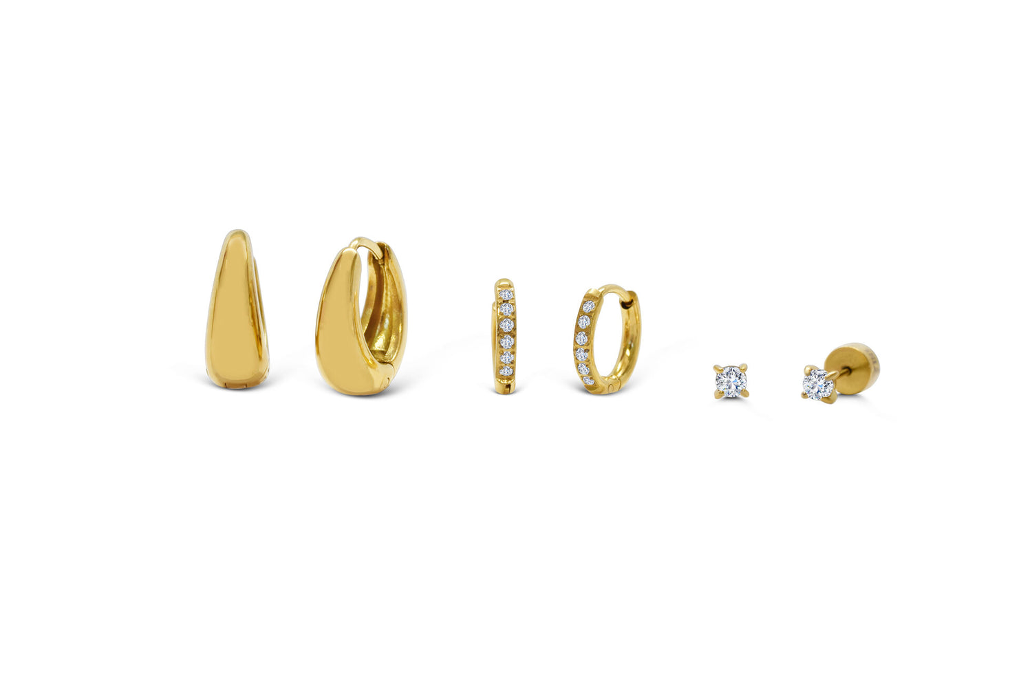 Bold Hoop Swoop Earring Set- Gold