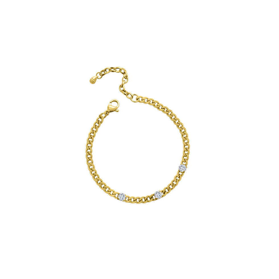 Everyday Chain Bracelet - Petite Cuban with CZ (Round Prong) - Gold