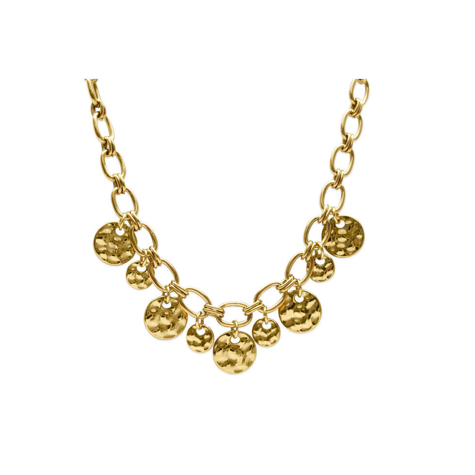 Hammered Coin Chain Link Necklace