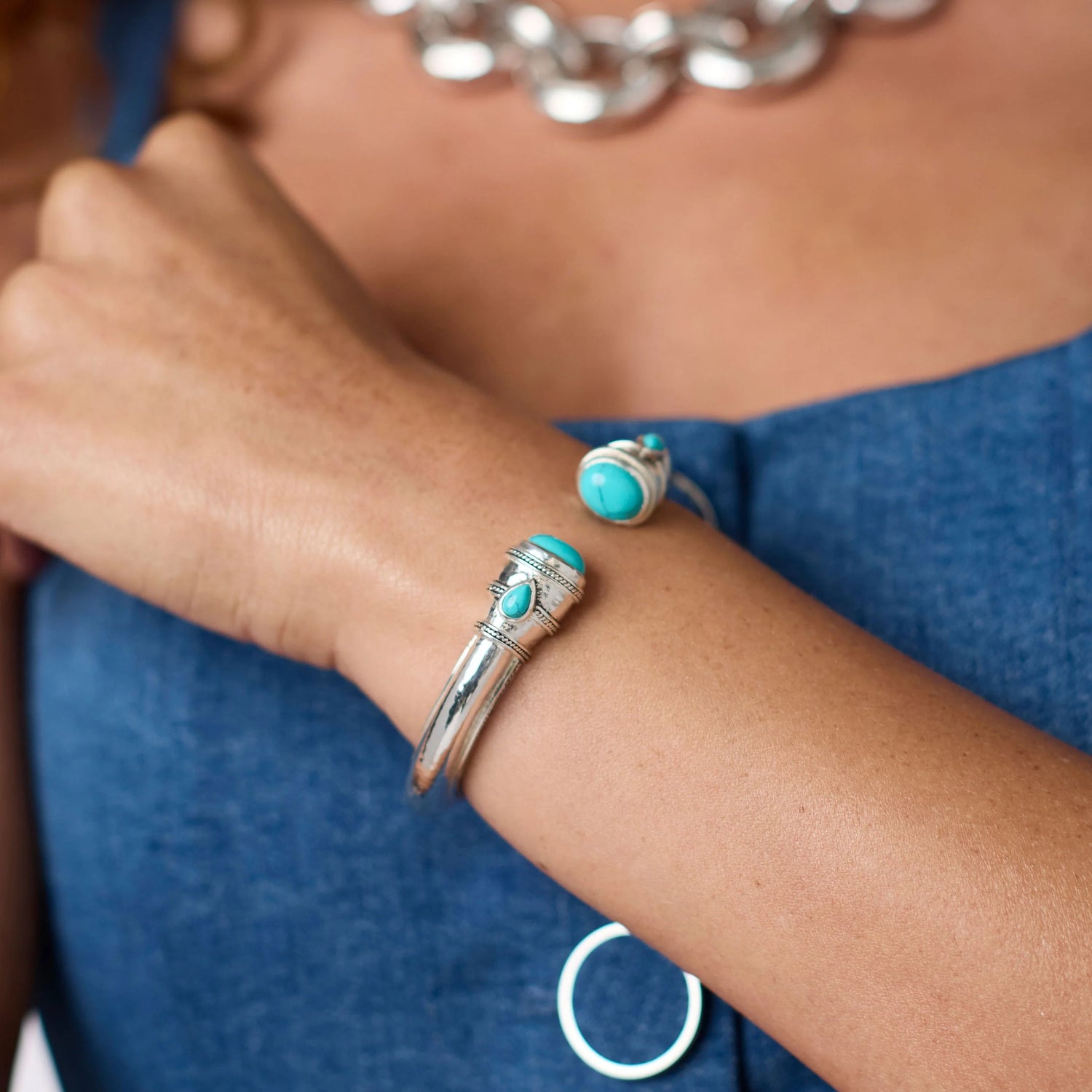 Cannes Demi Cuff- Silver- Turquoise