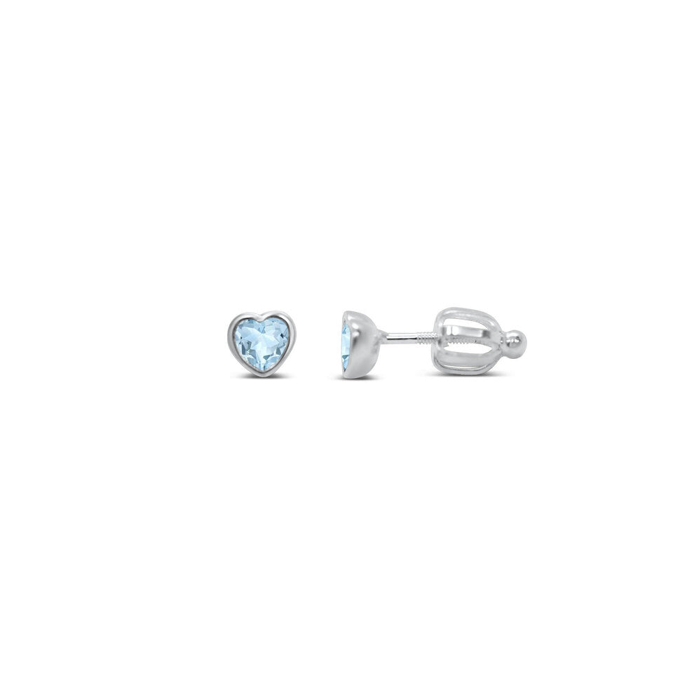 Stia Girl - Bezel Heart CZ Stud Earring - Aquamarine CZ / March